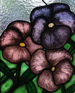 Glas-in-lood raamhanger met gebrandschilderde violen