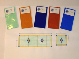 Het glas-in-lood ontwerp en glasmonsters